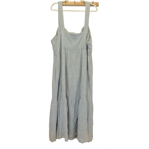 Madewell Cicely Tiered  Midi Maxi Dress Patchwork Blue White Size 20W Seersucker - Picture 4 of 7